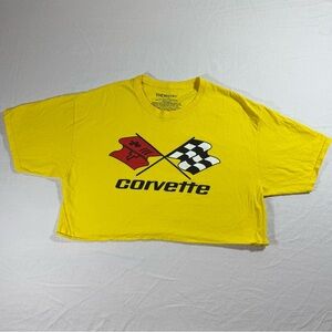 Chemistry Corvette Graphic Crop Top Yellow Short Sleeve Size Large 100% Cotton